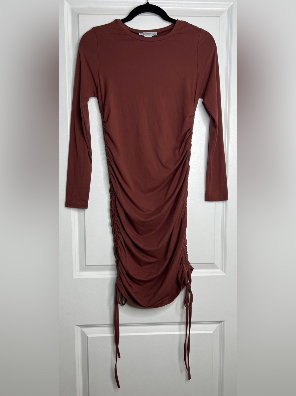 Emma's Expressions Maternity Maroon Ruched Side Long Sleeve Dress Size Small